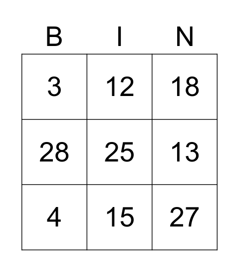 Number Bingo 1-75 Bingo Card