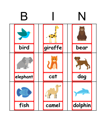 Animals 1 Bingo Card
