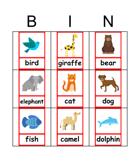 Animals 1 Bingo Card