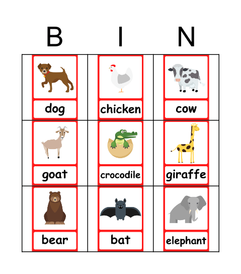 Animals 2 Bingo Card