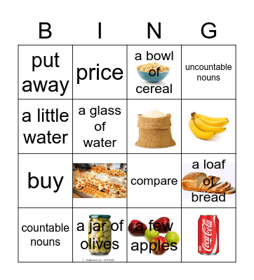 Food BINGO Card