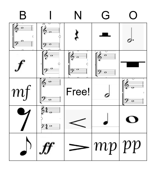 Year 7 Notes and Rhythms Bingo Card