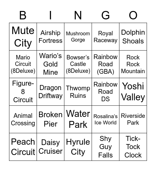 Jerry ROUND 1 (Mario Kart) Bingo Card
