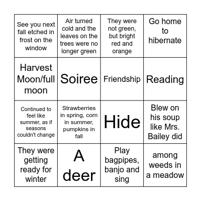 The Stranger Bingo Card