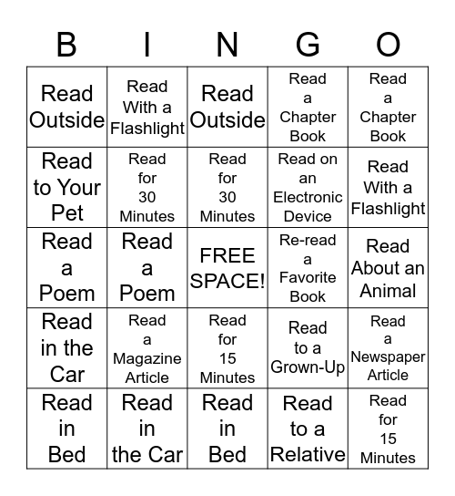 Book Reading Bingo! Bingo Card