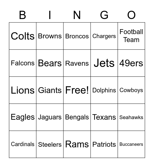 NFL Bingo Card