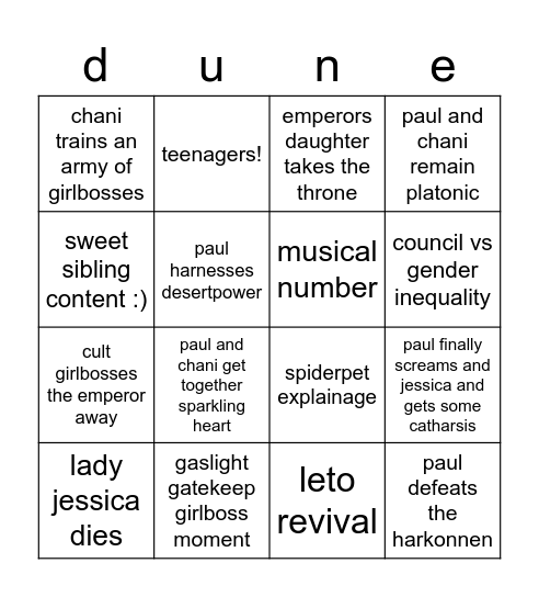 dune part 2 aha Bingo Card