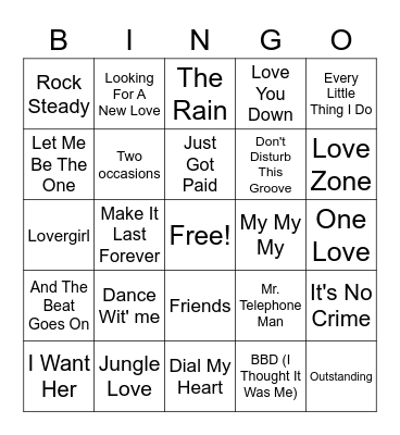 80s R&B Bingo Card