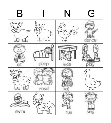 FARM ANIMALS AND ACTIONS Bingo Card