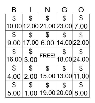 Money  Bingo Card