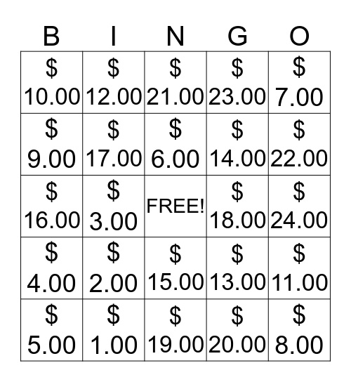 Money  Bingo Card