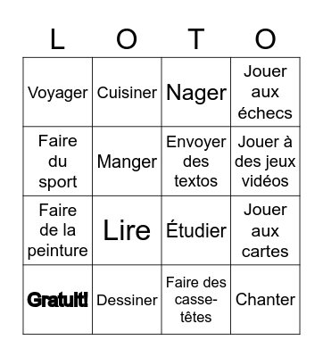 Les passe-temps Bingo Card