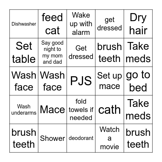 Stephanie verbarg's routines Bingo Card