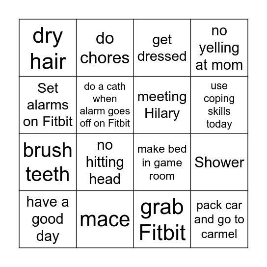 Stephanie's routine for today Bingo Card