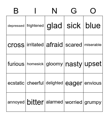 Facial Expressions/Emotions (Wide Angle 3-1) Bingo Card