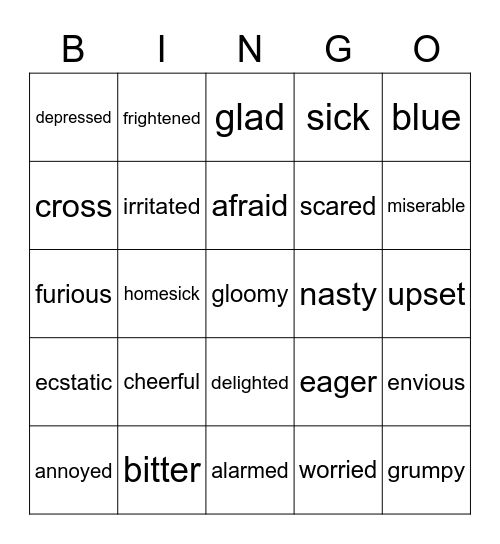 Facial Expressions/Emotions (Wide Angle 3-1) Bingo Card