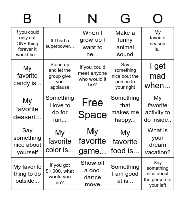 Get To Know You Bingo Card