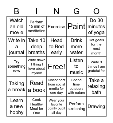 Self Care Bingo Card