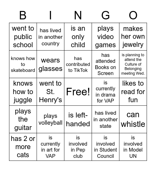 Advisory Bingo Card
