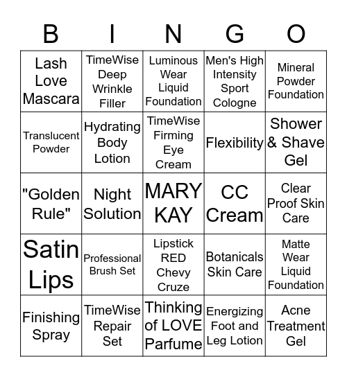 MARY KAY Beauty Bingo Card