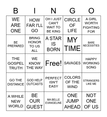 DISNEY BINGO Card