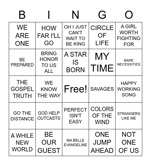 DISNEY BINGO Card