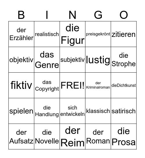 Literarische Werke  Bingo Card