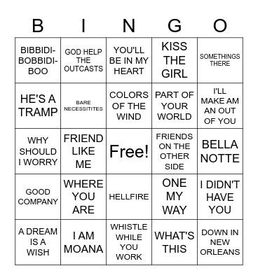 CLASSIC DISNEY BINGO Card