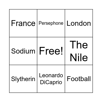 Trivia Bingo! Bingo Card