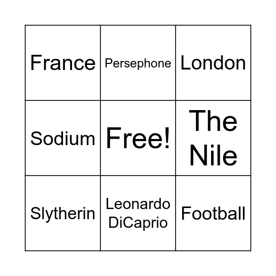 Trivia Bingo! Bingo Card