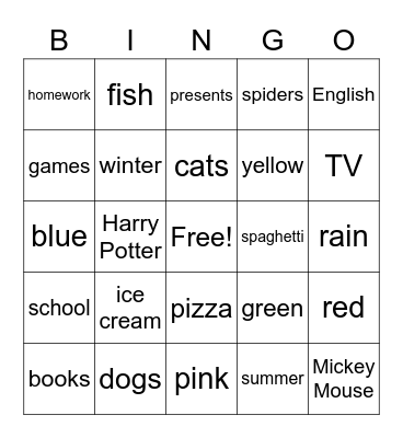 Do you like...?  + Yes, I do. / - No, I don't. Bingo Card