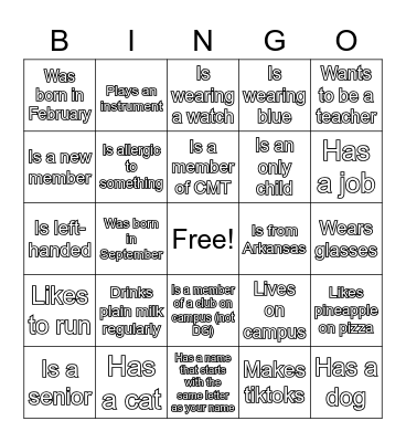 COB Bid day! Find someone who... Bingo Card