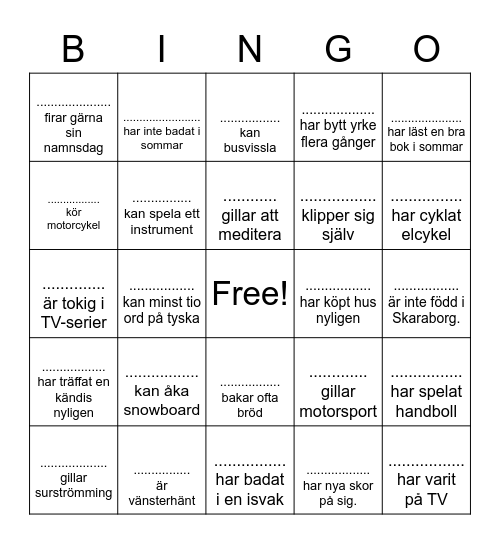 Festmingel Bingo Card