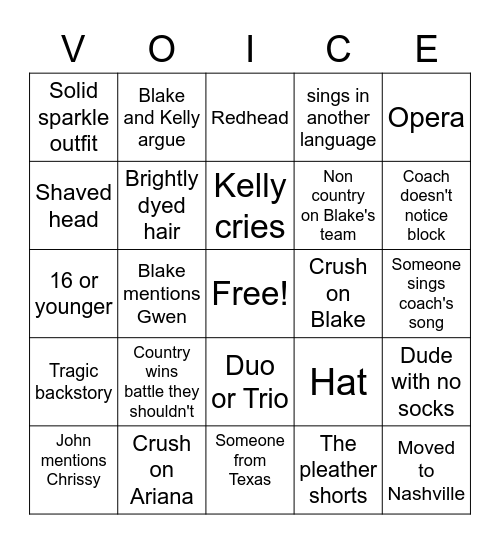 THE VOICE Bingo Card