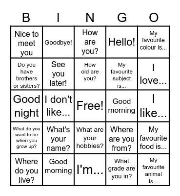 Questions and greetings Bingo Card