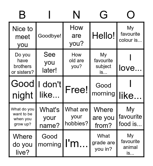 Questions and greetings Bingo Card
