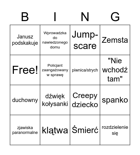 HORROR Bingo Card