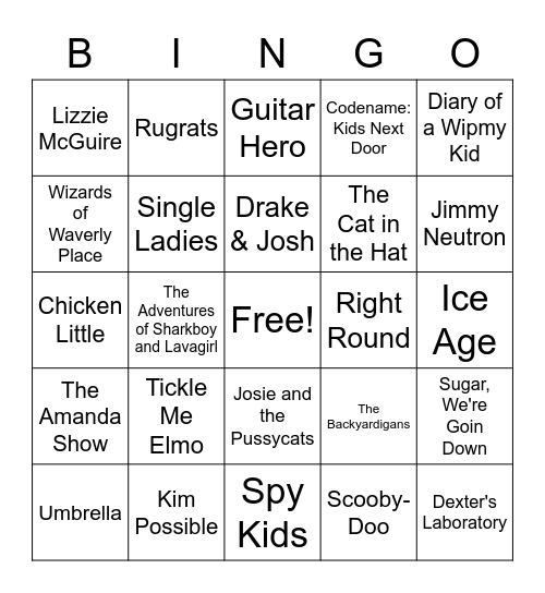 2000s Nostalgia Bingo Card