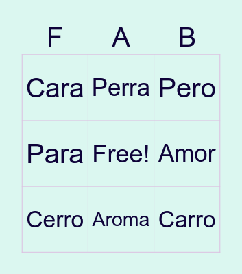 Activity Time Bingo Card