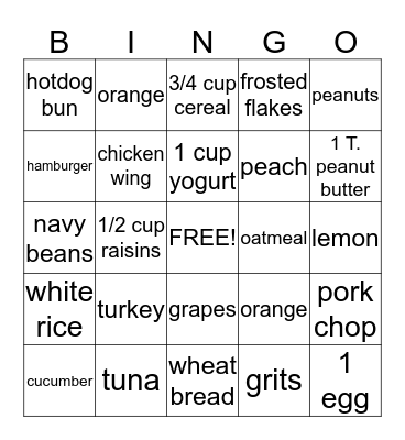 My Plate Bingo Card