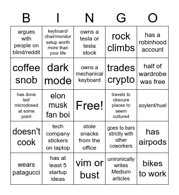 tech bro bingo Card