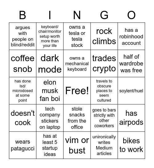 tech bro bingo Card
