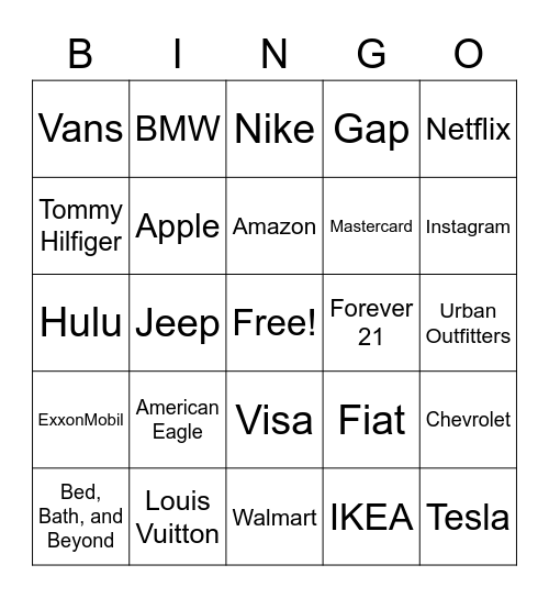 Brands & Companies Bingo Card