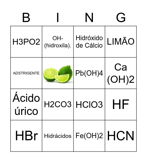 ÁCIDOS E BASES Bingo Card
