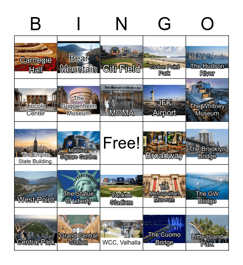 New York Landmarks Bingo Card