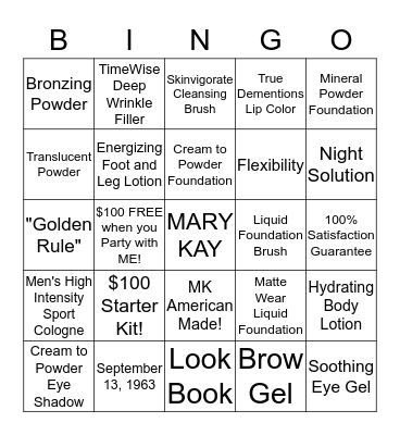 MARY KAY Beauty Bingo Card