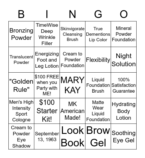 MARY KAY Beauty Bingo Card