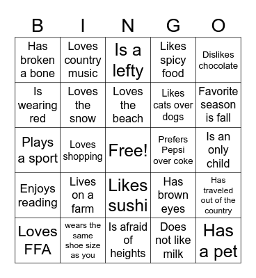 Ice Breaker Bingo... Find someone who Bingo Card