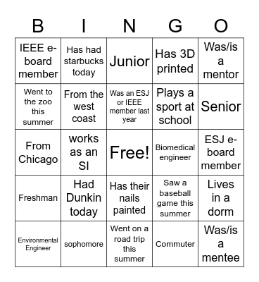 ESJ & IEEE Bingo Card