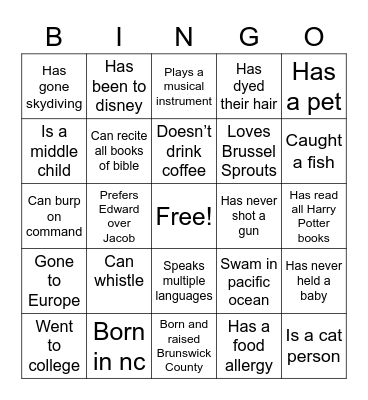 Find Someone Who Bingo Card